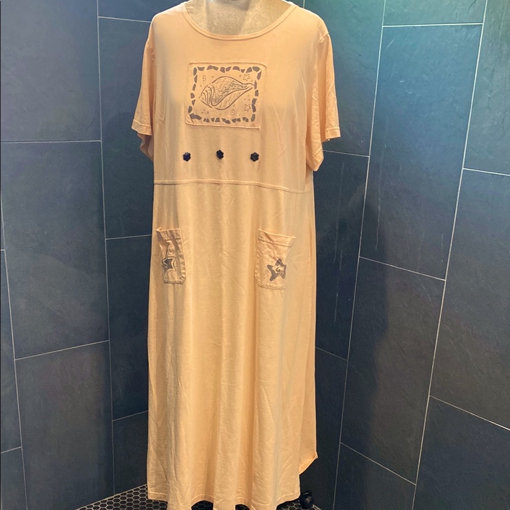 Vintage 80’s Willow Ridge Peach Seashell Maxi Dress |Size 2X